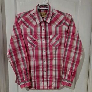 Cowgirl Legend Women XL Pink Snap Front Plaid Shirt Bling Rodeo Concert Western